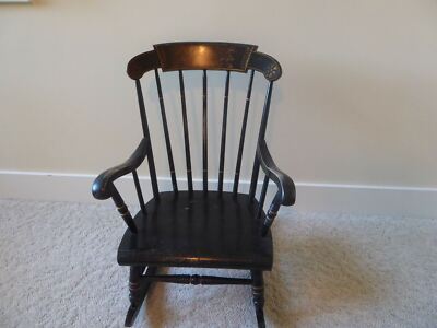 S Bent & Bros Gardner MA Stenciled Colonial Revival Child s Rocking Chair  (S1