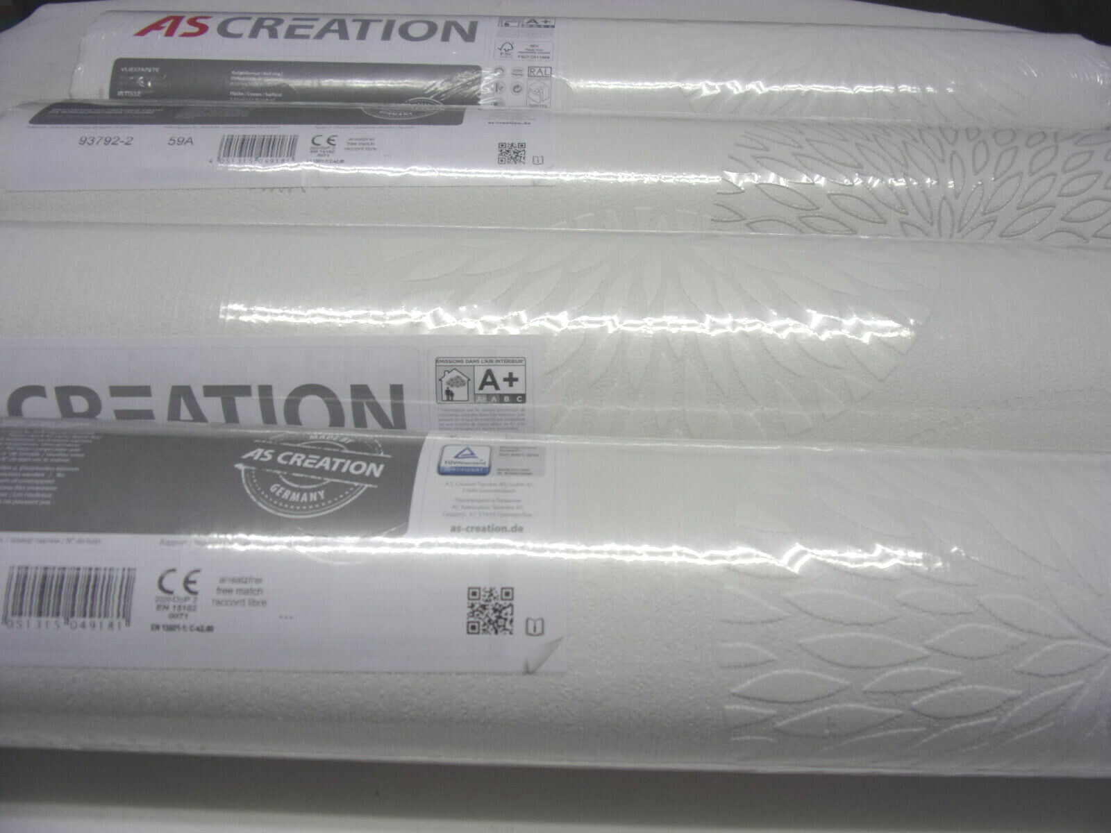 4 Rollen AS Vliestapete Spot, kreise,weiß,grau,Floral  0,59€/Meter 93792-2-59A