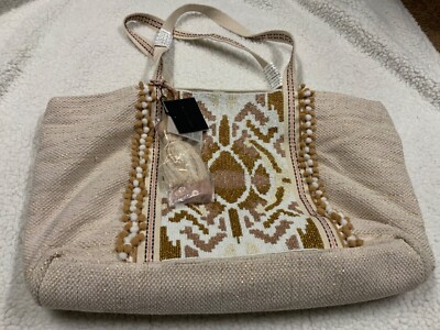 New-America & beyond embellished Tote Bag Purse Beaded W 2 Pouches GOLD