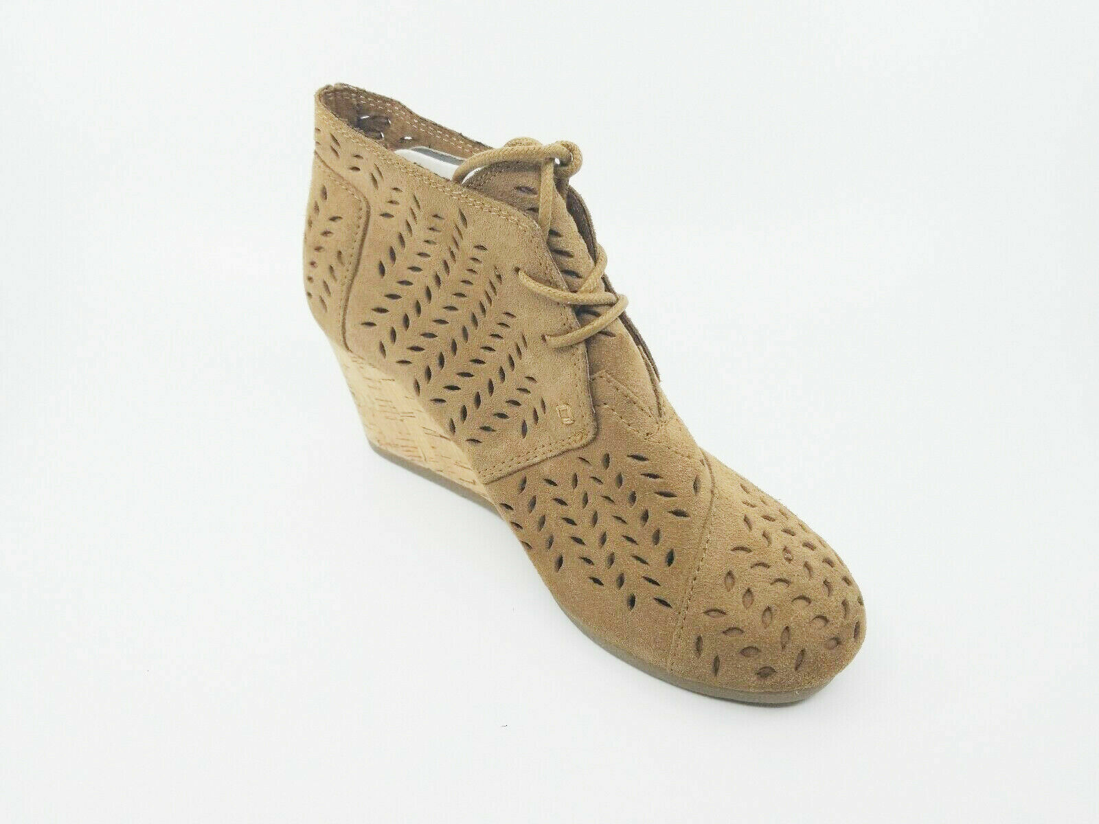 Toms Womens Desert Wedge Toffee Suede Perforated Leaf Heel Shoes Sandals Size 6