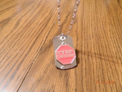 MIP- Chrome Dog Tag with a Stop Snitching stop sign / 36 inch ball chain