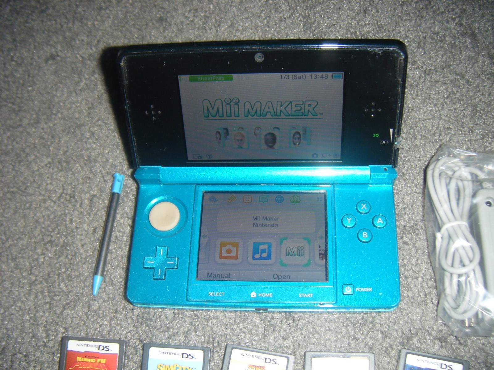 Nintendo 3DS AQUA BLUE Handheld System Console with Lot of 5 Games