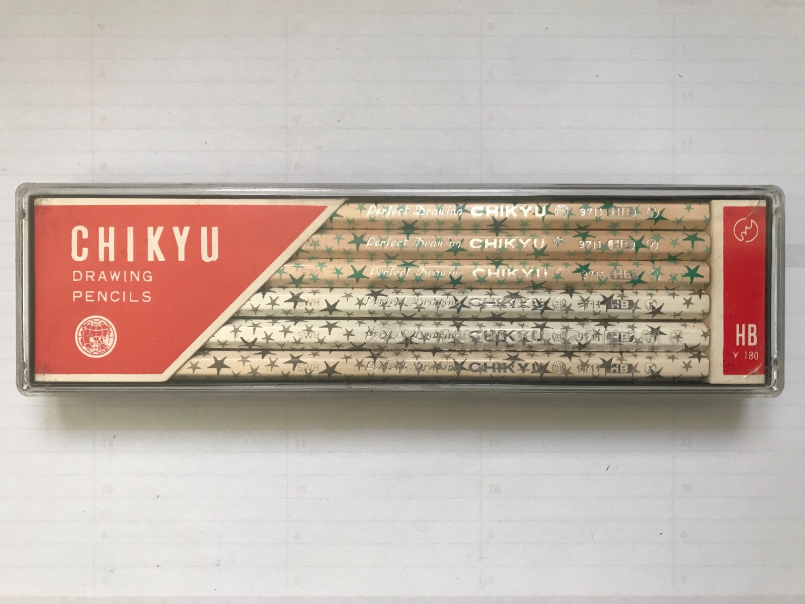 12 VINTAGE CHIKYU PENCILS: 9711 HB - PERFECT DRAWING - MADE