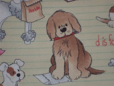 1 yd cotton flannel fabric dog & school books on yellow