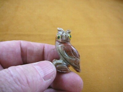 (Y-BIR-OW-21) baby red tan HORNED OWL carving SOAPSTONE Peru I love little owls