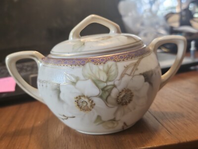 Antique Reinhold Schlegelmilch Tillowitz RS Germany SUGAR BOWL Damage Lid Roses