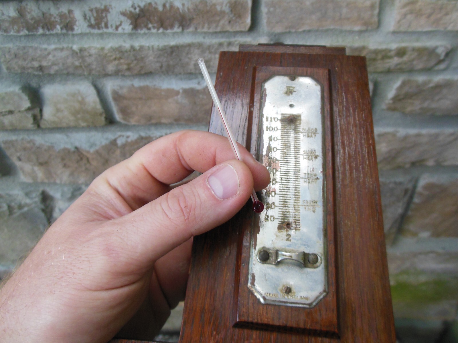 Antique English Made in England Aneroid Wood Cased Barometer Mission Style