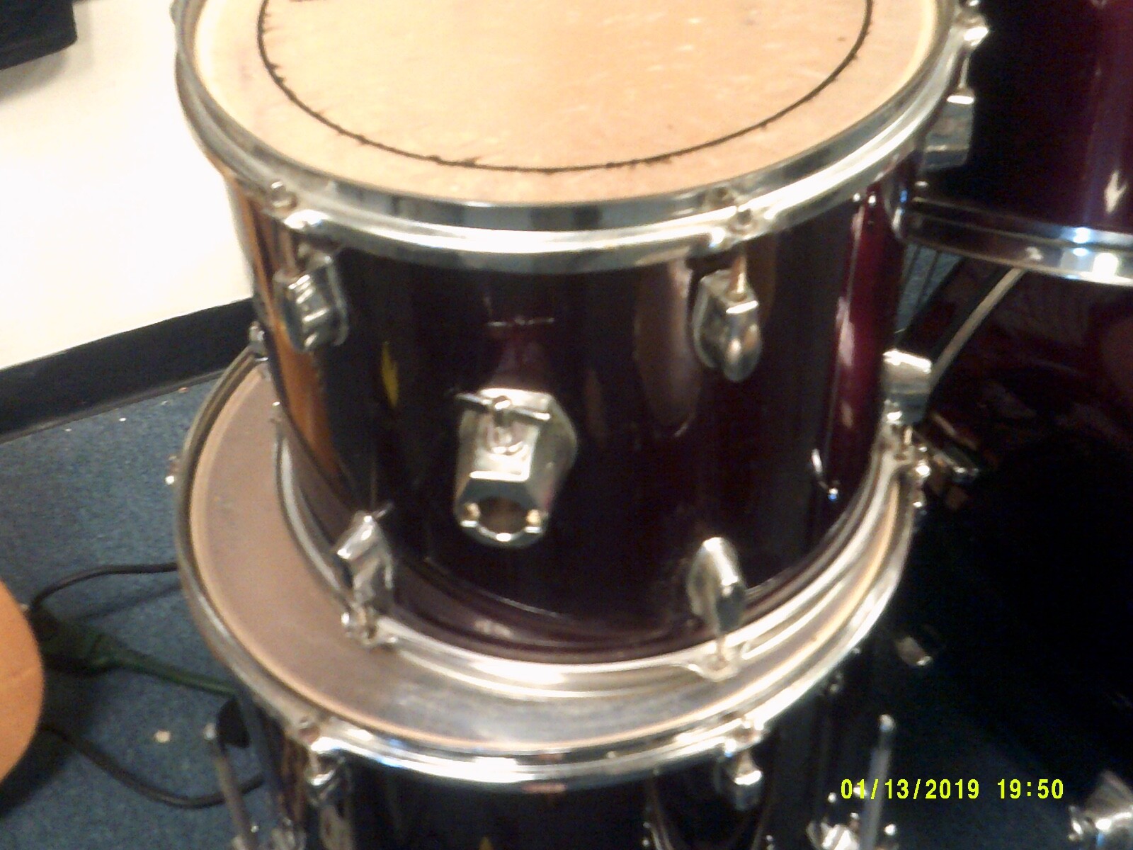 rock wood 13 dia by 11 deep  Tom drum  maroon