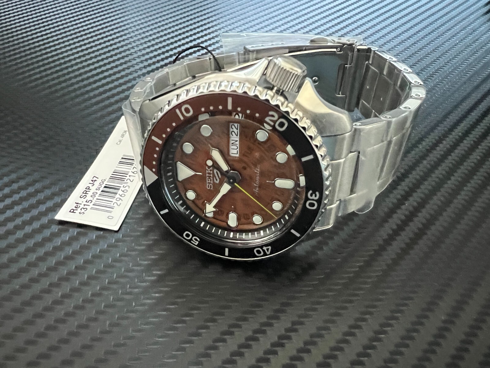 Pre-owned Seiko 5 Sports Collection Time Sonar Translucent Orange Auto Japan Srpj47-new