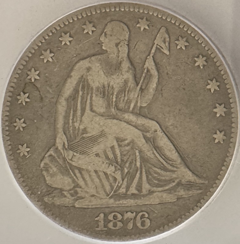 1876 ~ Large/Small Date ~ Seated Liberty 50c ~ FINE