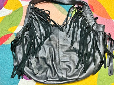 NWOT JJ Winters Black Leather Shoulder Bag 10  Fringe Kellie Large MSRP $450