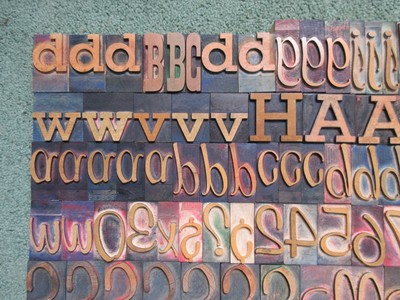 Lot of 133 Letterpress Wood Type Print Printers Blocks Alphabet Numbers Metal