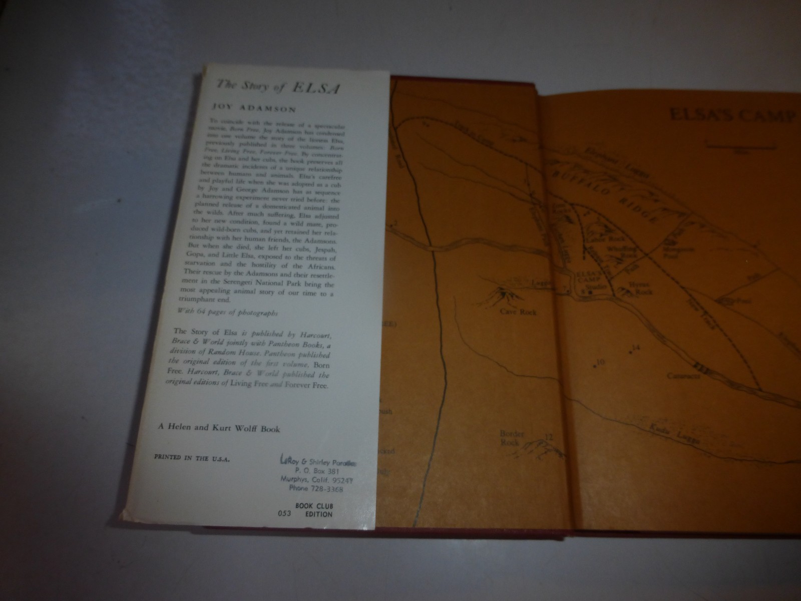 Adamson, Joy THE STORY OF ELSA  Hardcover, 1966, BCE  B176