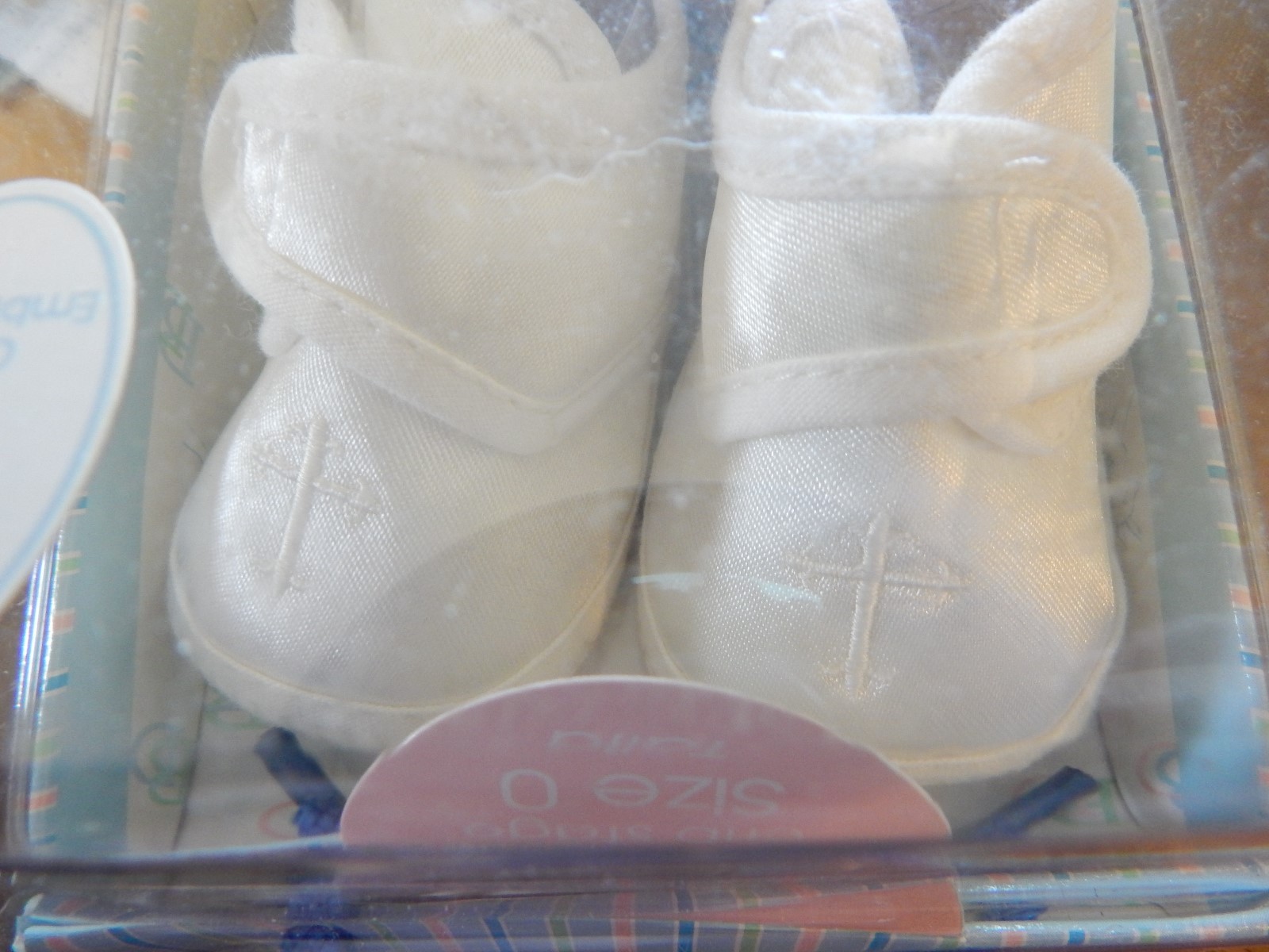 NEW Baby Deer White Satin Crib Shoes Sz 0 Baptism Christening Lace Cross Design