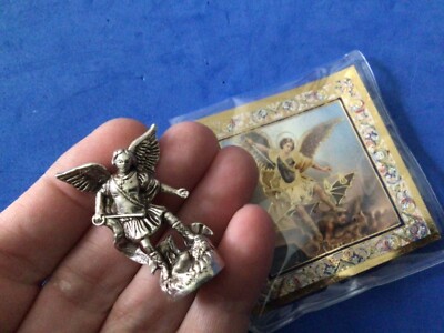 ARCHANGEL ST MICHAEL Silver Metal Saint Pocket TOKEN Defender Icon Prayer
