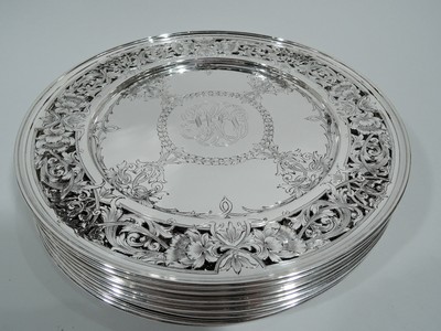 Sterling and Glass Vintage Signed Sterling Circa Modernist Kitchen Rimmed Glass Coasters Service Plate with Sterling Rim Hollowware HST