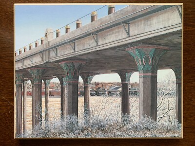 Vintage Yvette Moore 4TH AVENUE BRIDGE Print on Wall Plaque 1998