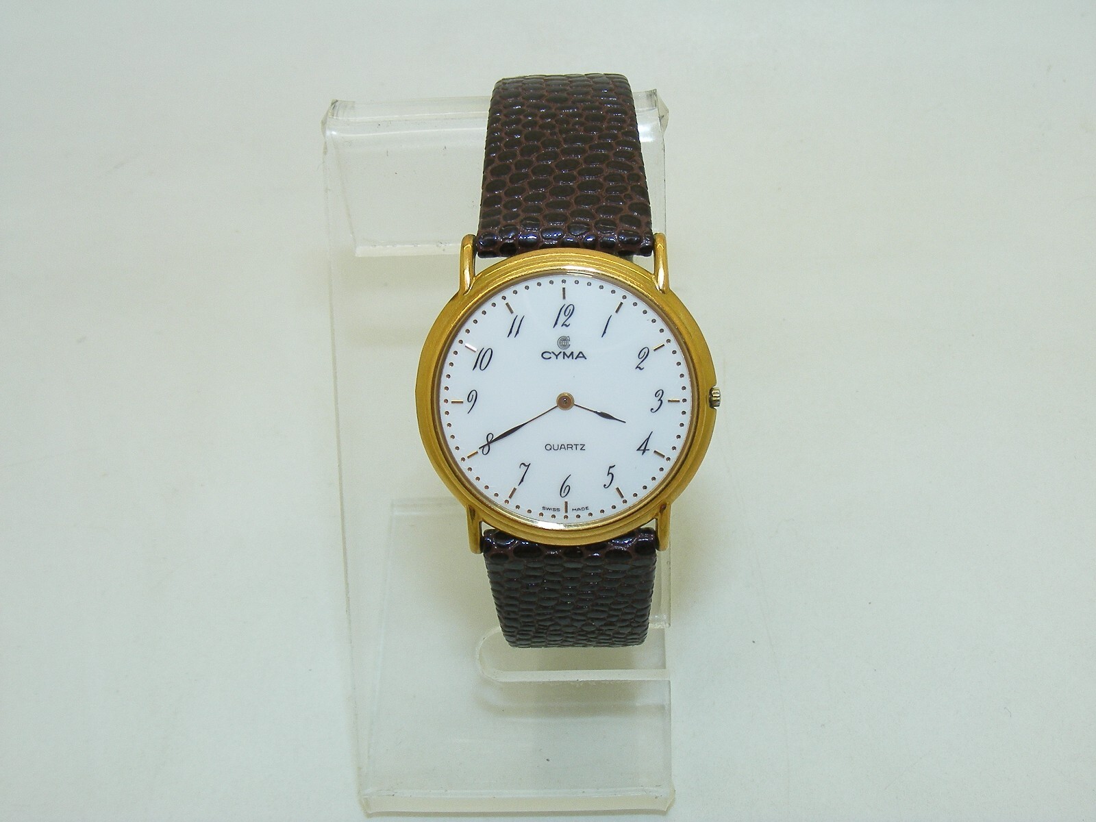 新品　珍品　CYMA ゴールド　SWISS　1Ｐダイヤモン付き　腕時計　稼働品 Cyma 1P Diamond Men's Watch Square Gold Quartz Battery