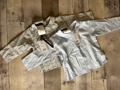 Leon Shirts Baby Benoit Boys 18-24 M LOT 2 Blue Gray White Checkered Italy NWT