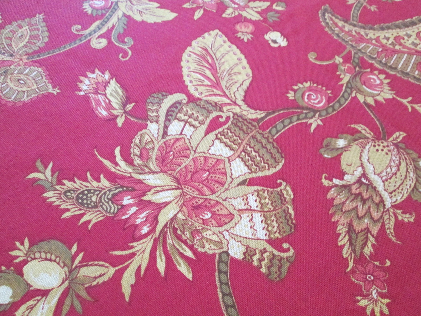 RICHLOOM DRAPERY PILLOW CURTAIN FABRIC LARGE PAISLEY BARN RED TANS 54
