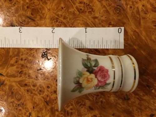 Vintage German Erphila White Miniature Dresden Floral Design Gold Trim Vase