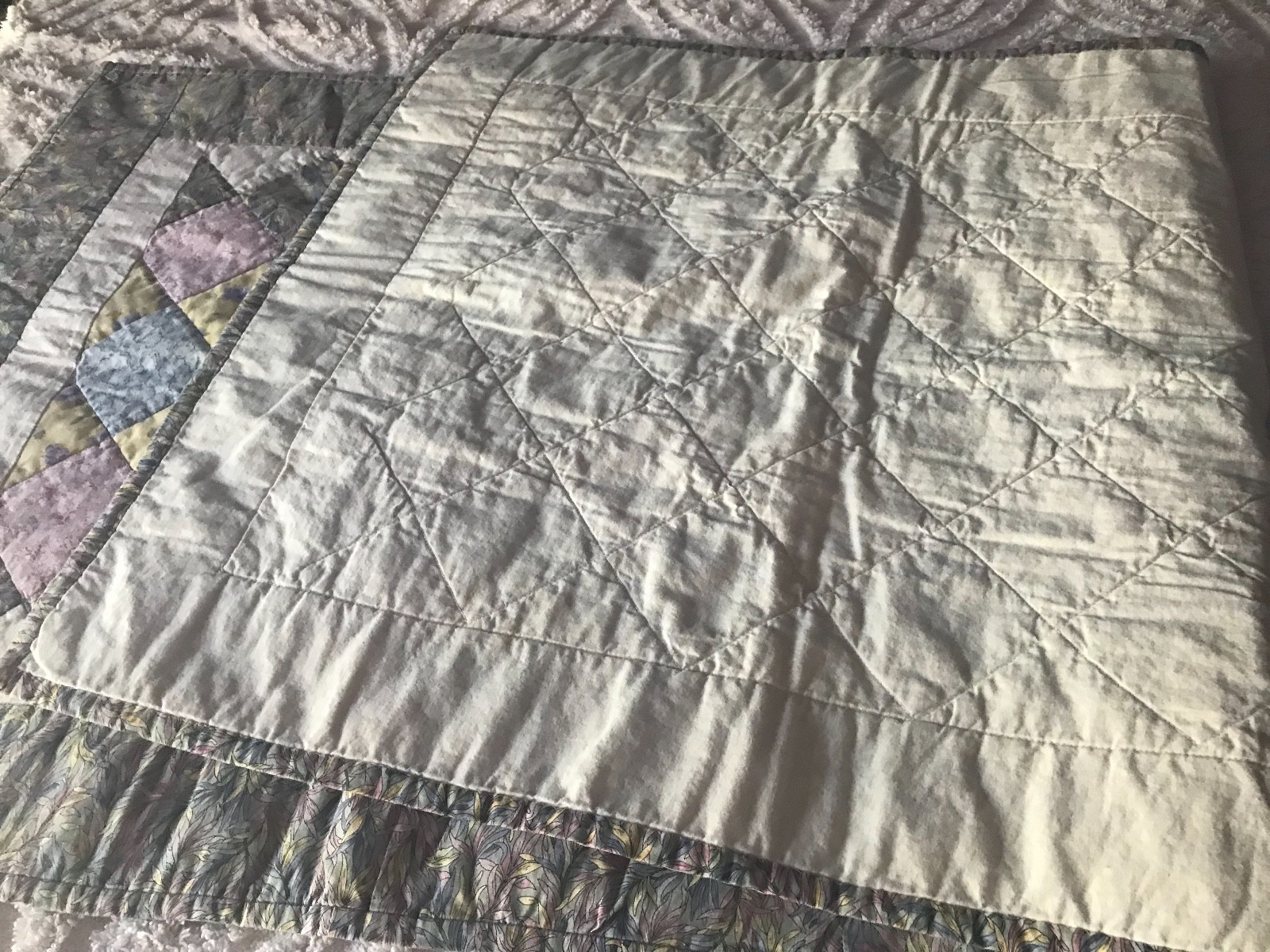 VTG HAND MADE Pink Yellow Multicolor SPRING QUILTED Table Runner 23X54