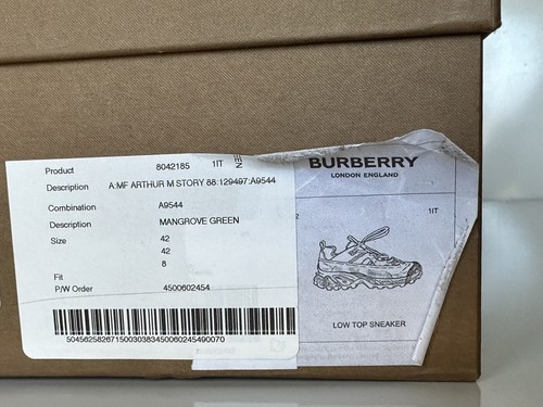 Pre-owned Burberry $890  Men's Arthur Mangrove Green Sneakers 9 Us (42 Euro) 8042185 It