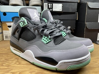 NIKE AIR JORDAN IV RETRO 4 GREEN GLOW GREY BLACK RARE 308497 033