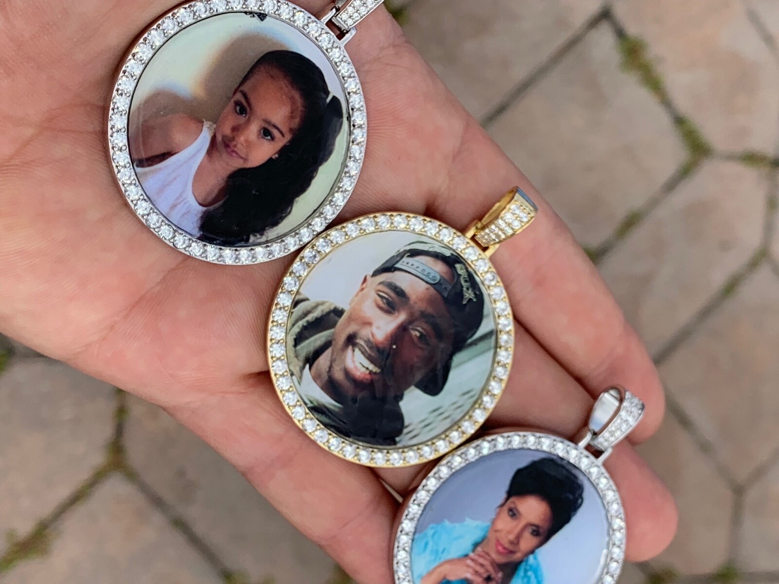 Pre-owned Silver 925  Custom Hip Hip Photo Pendant Iced Memory Moissanite Pass Diamond Test In 14k Yellow Gold