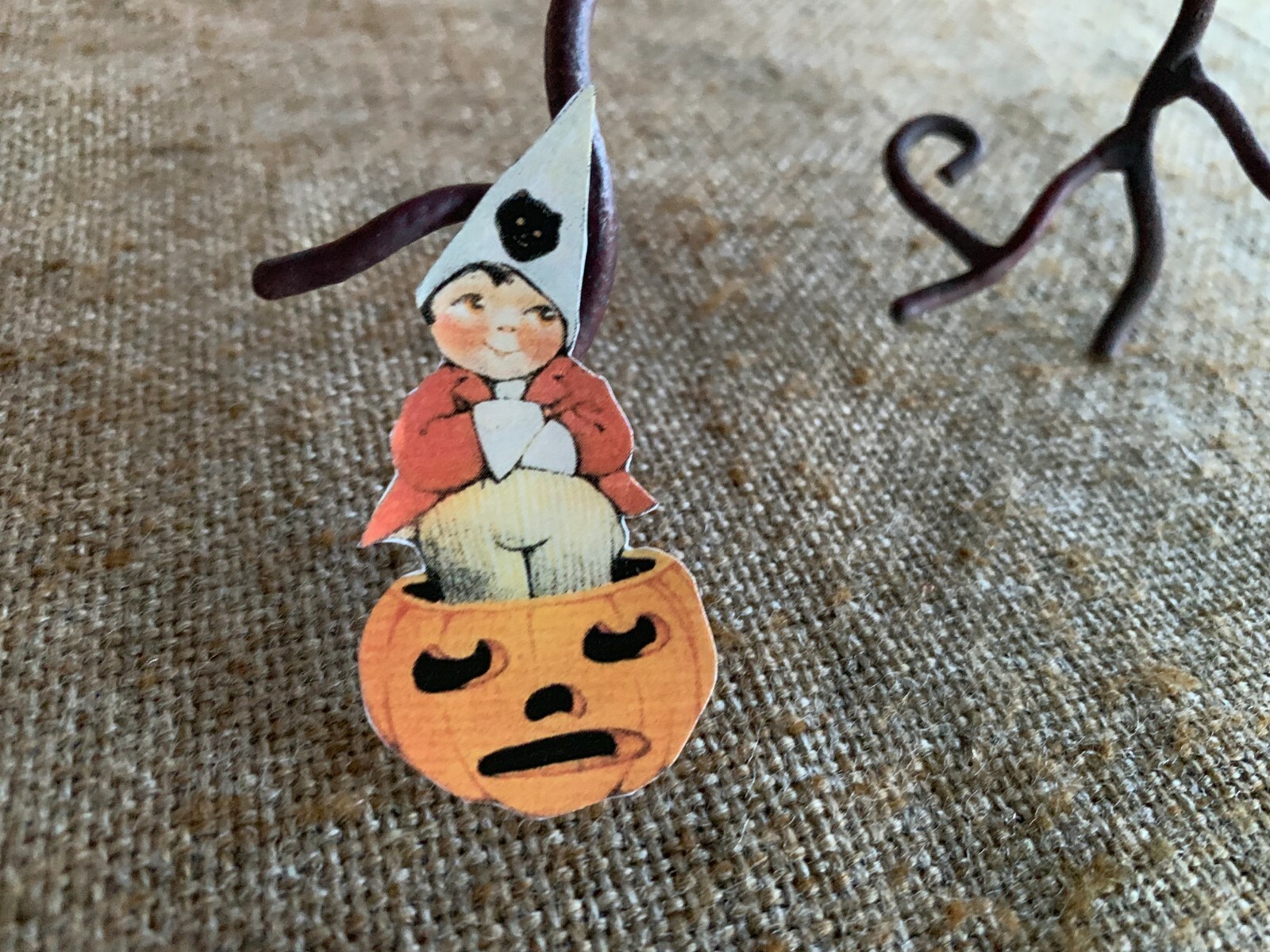 Vintage Repro Boy Stands in Pumpkin Halloween Cardstock Decoration,U Choose Size