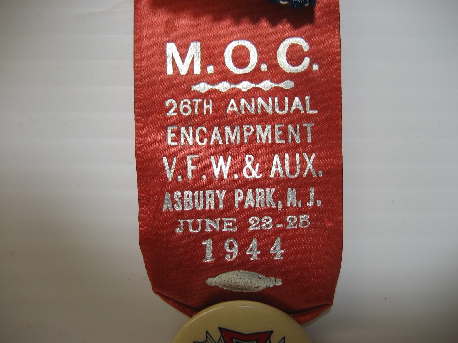 1944 VFW & Aux. 26th Annual Encampment, Asbury Park, New Jersey, Ribbon & Button