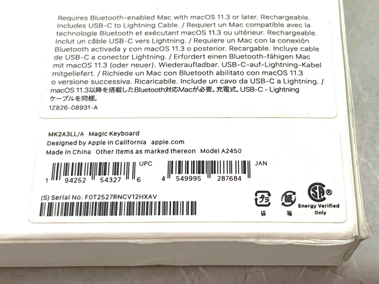 Apple Magic Keyboard Silver A2450 Original MK2A3LL/A Genuine