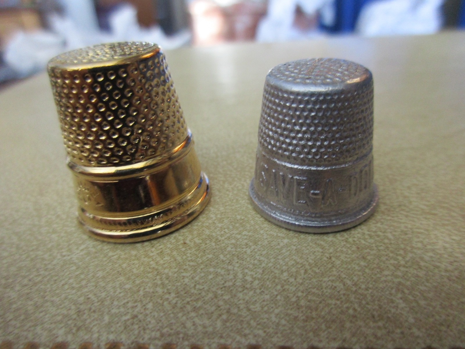 VINTAGE Thimble Lot of 2 metal Advertising NEWARK SAVE A DOLLAR SHOE STORE +1 (5