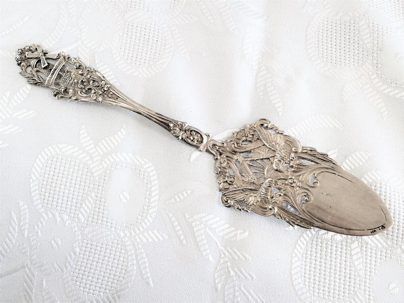 Seltener Tortenheber, 800 Silber Mit WindmÃ¼Hle Und VÃ¶Gel, Durchbruchdekor