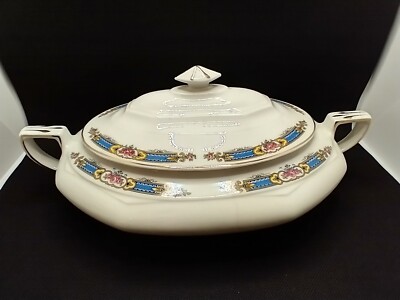 Vintage 1930's Ostrow China Ceramic Vegetable Dish & Lid OST7 Pattern Handles 