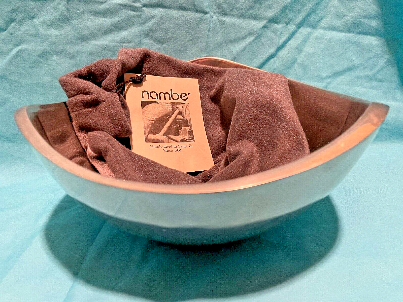 Vintage Nambe 527 Metal Allow Tri Corner Bowl with Bag Pouch