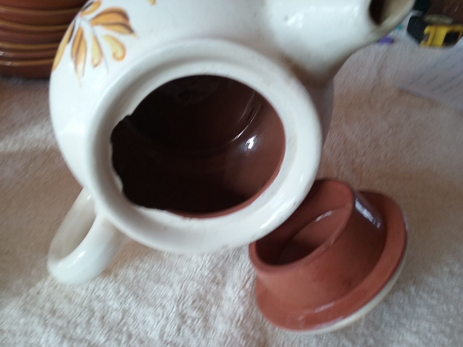 PROVINCIAL Stangl Pottery   Small Tea Pot and Lid  Looks Good, BUT is Damaged