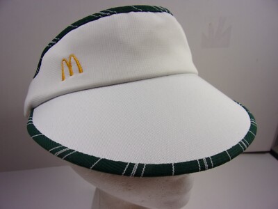 NOS STAN HERMAN 1983 MCDONALDS FASTFOOD ADJUSTABLE VISOR WHITE/GREEN STRIPED USA