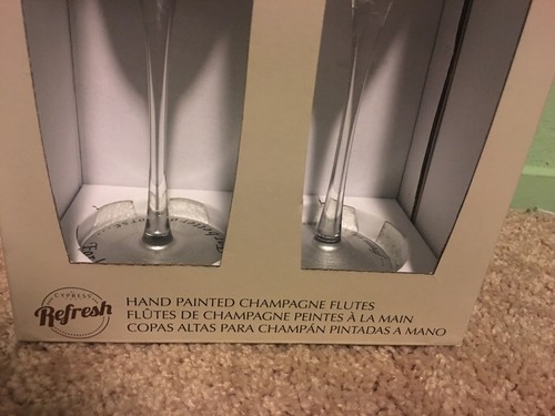 Hand Painted 8 oz. Bride and Groom Wedding Champagne Flute Glasses Set of 2