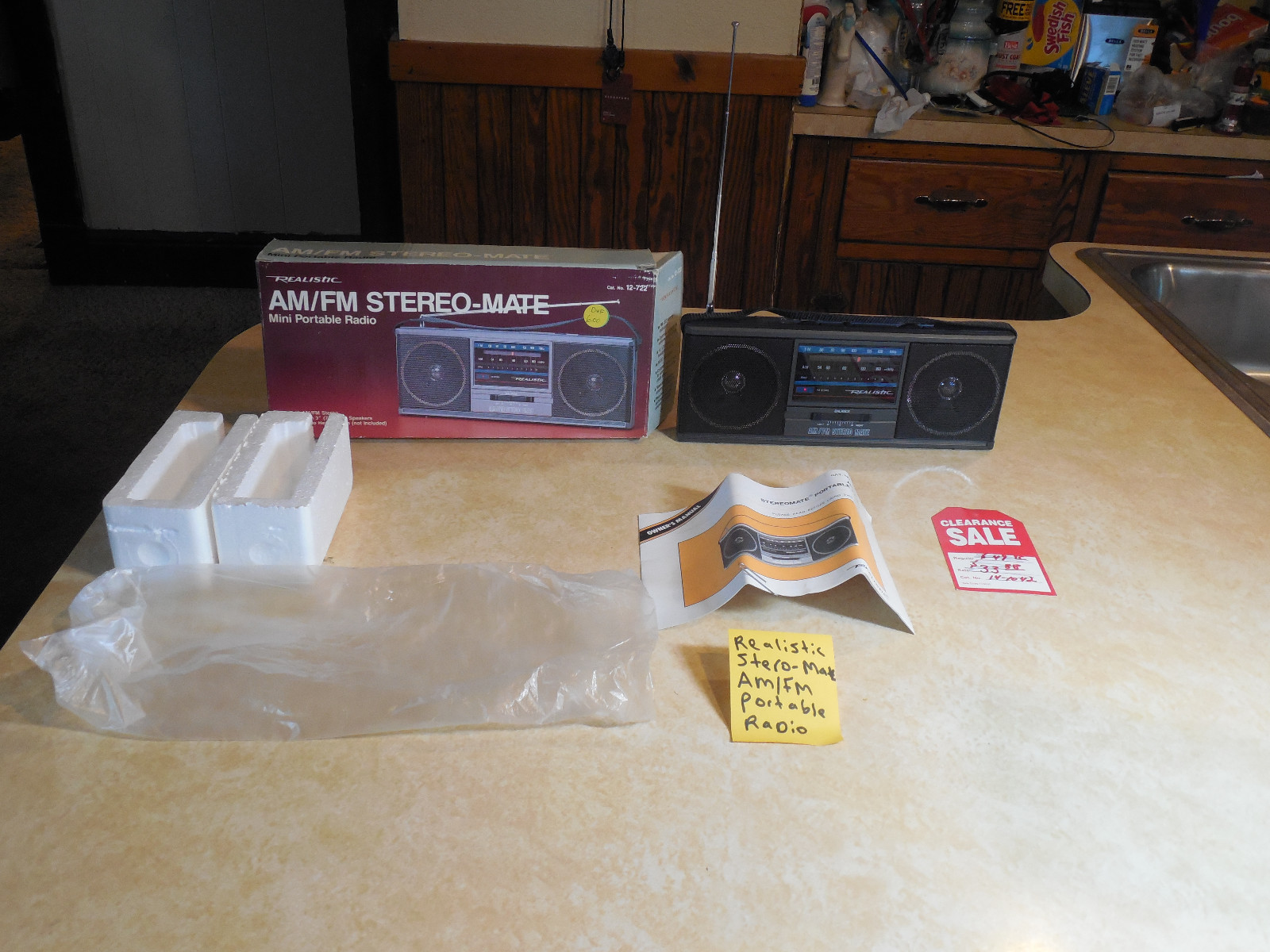 Vtg rare Realistic AM/FM Stereo Mate Portable Radio Mini Retro Boom Box 12-722