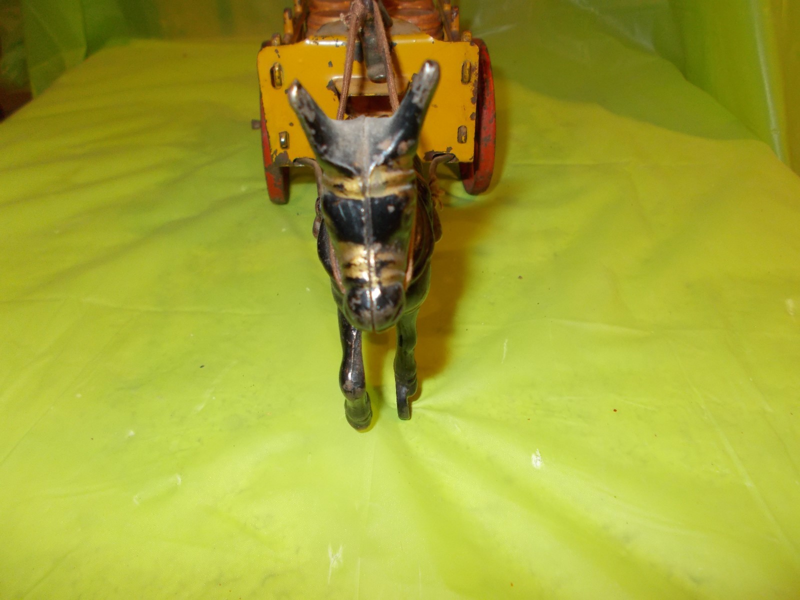 VINTAGE ORIGINAL CAST IRON BARREL CART--DRIVER--DONKEY--FIVE WOOD BARRELS!!