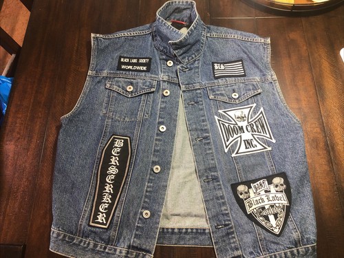 Denim biker vest hot sale
