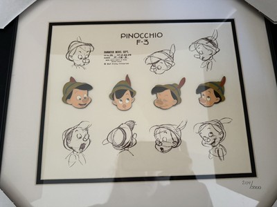NEW Disney Gallery PINOCCHIO Character Model FRAMED PIN SET   4 Pins With COA