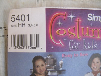 New Simplicity 5401 Poodle Skirt Costume pattern Girls Sz HH 3-6 Uncut