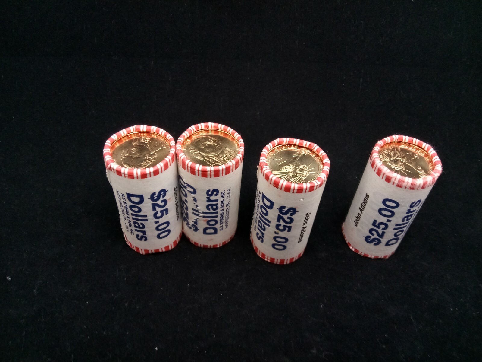 4 Rolls John Adams Presidential Gold Dollars $25 Bank Rolls Unopened