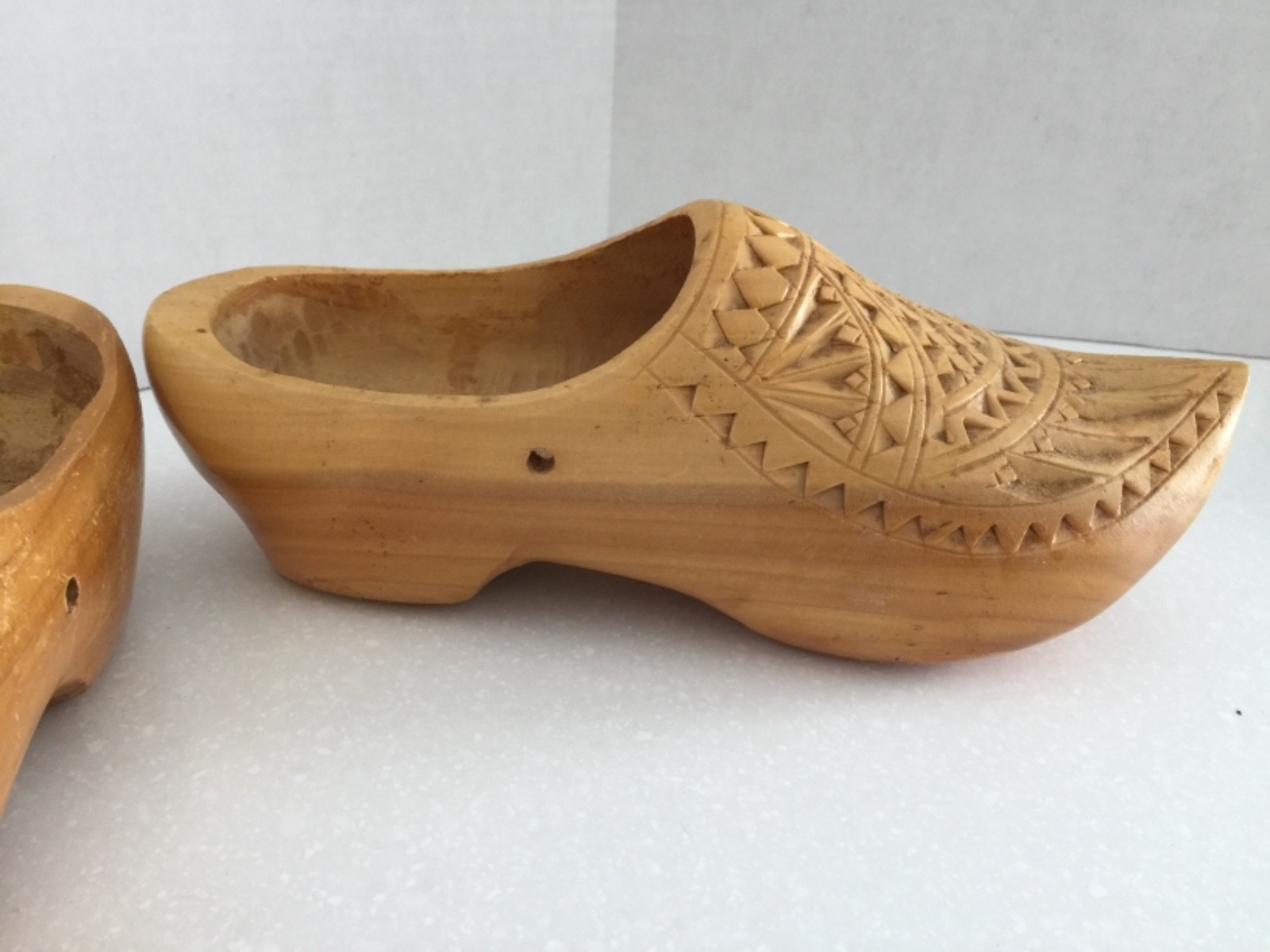 Wooden Shoes Holland Klompen Hand Carved Clogs Solid Wood Handmade - Vintage
