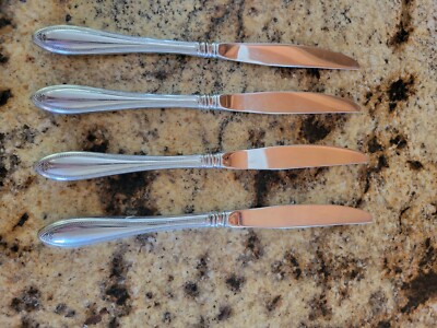 Oneida SHERATON Stainless Heirloom Cube Mark Glossy dinner knives = lot of 4