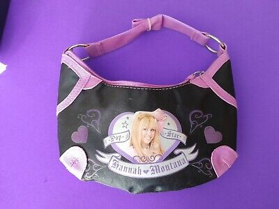 Disney Hannah Montana Rockstar Satin Handbag Purse Tote Black Purple Handles