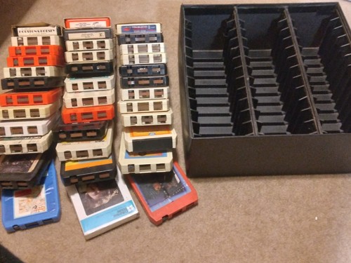 36) Lot 8 track tapes & storage case R&B, FUNK, Rock, Easy
