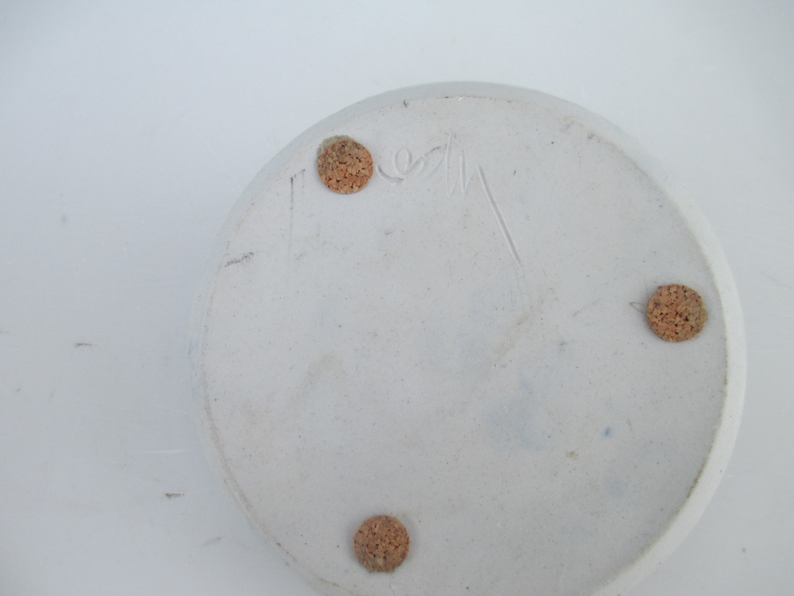 Signed Art Pottery Flower Frog Plant Pot Blue with Star Design